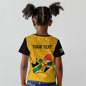 Personalised South Africa Kid T shirt African Pattern Happy Freedom Day Yellow Version