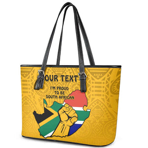 Personalised South Africa Leather Tote Bag African Pattern Happy Freedom Day Yellow Version