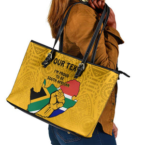 Personalised South Africa Leather Tote Bag African Pattern Happy Freedom Day Yellow Version