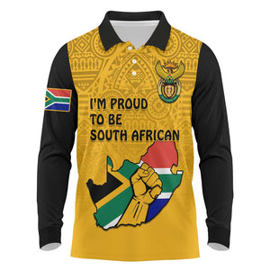 Personalised South Africa Long Sleeve Polo Shirt African Pattern Happy Freedom Day Yellow Version