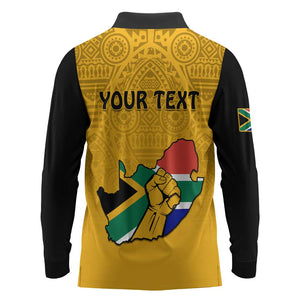 Personalised South Africa Long Sleeve Polo Shirt African Pattern Happy Freedom Day Yellow Version