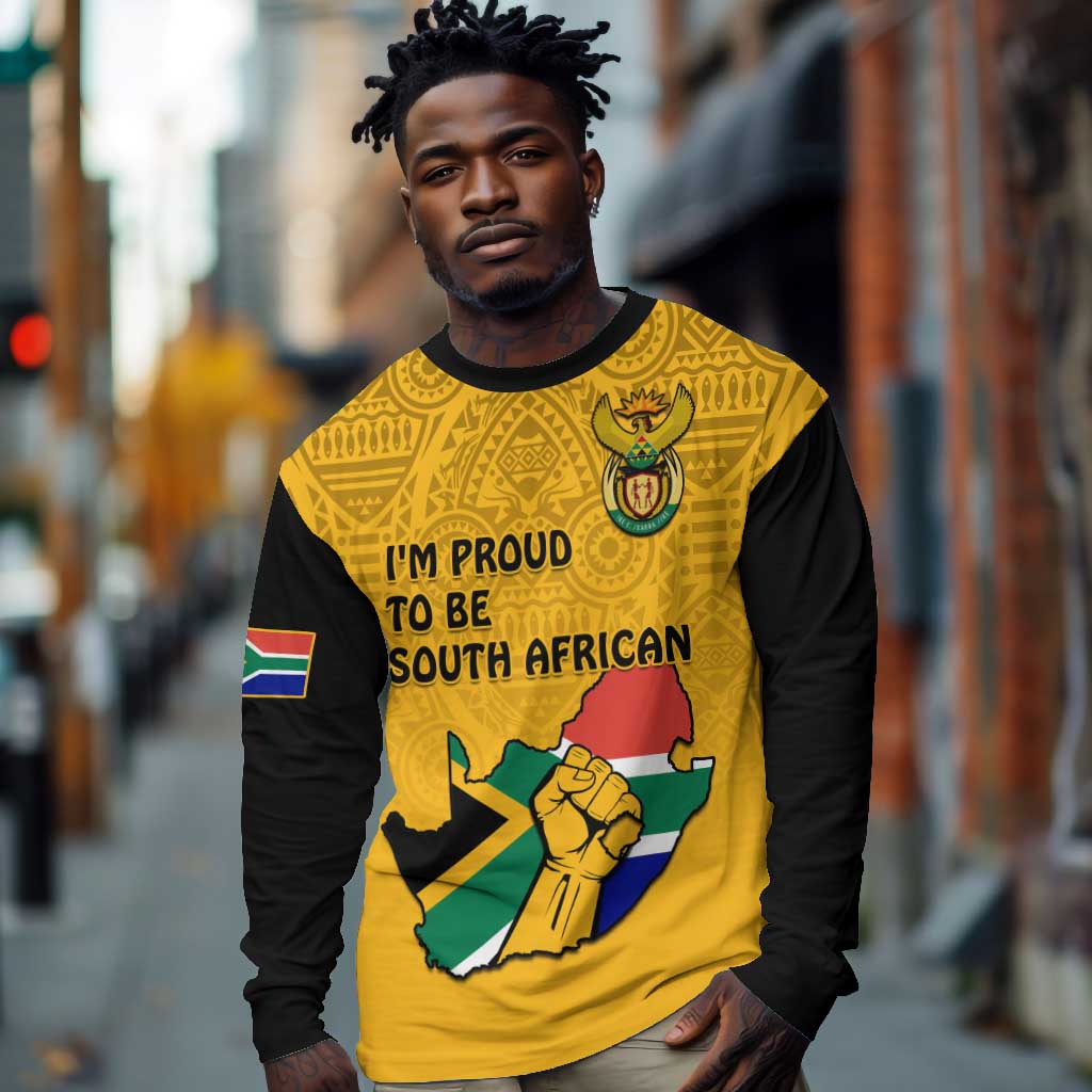 Personalised South Africa Long Sleeve Shirt African Pattern Happy Freedom Day Yellow Version LT14