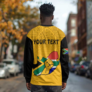 Personalised South Africa Long Sleeve Shirt African Pattern Happy Freedom Day Yellow Version LT14