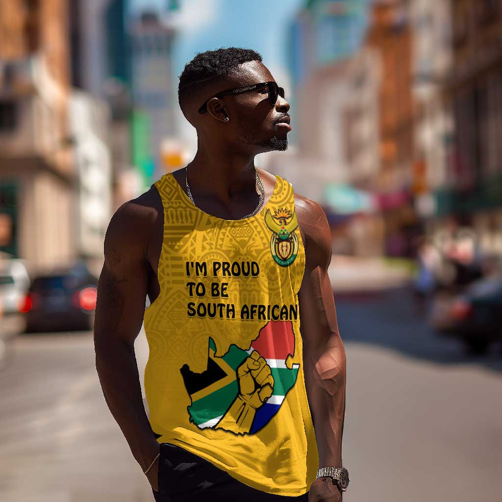 Personalised South Africa Men Tank Top African Pattern Happy Freedom Day Yellow Version