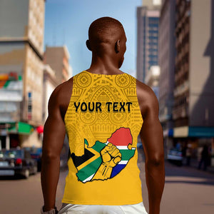 Personalised South Africa Men Tank Top African Pattern Happy Freedom Day Yellow Version