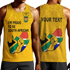 Personalised South Africa Men Tank Top African Pattern Happy Freedom Day Yellow Version