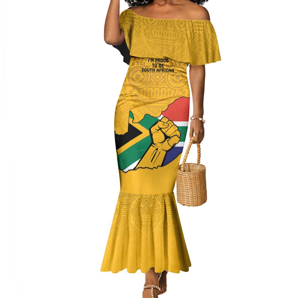 Personalised South Africa Mermaid Dress African Pattern Happy Freedom Day Yellow Version