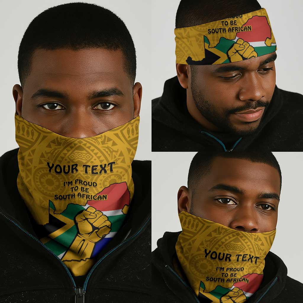 Personalised South Africa Neck Gaiter African Pattern Happy Freedom Day Yellow Version LT14