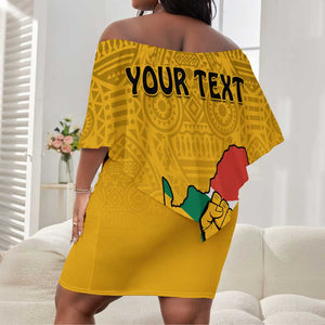 Personalised South Africa Off Shoulder Short Dress African Pattern Happy Freedom Day Yellow Version