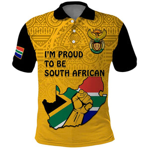 Personalised South Africa Polo Shirt African Pattern Happy Freedom Day Yellow Version