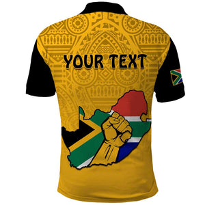 Personalised South Africa Polo Shirt African Pattern Happy Freedom Day Yellow Version