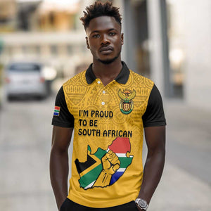 Personalised South Africa Polo Shirt African Pattern Happy Freedom Day Yellow Version