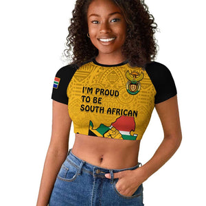 Personalised South Africa Raglan Cropped T shirt African Pattern Happy Freedom Day Yellow Version