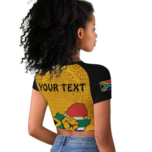 Personalised South Africa Raglan Cropped T shirt African Pattern Happy Freedom Day Yellow Version