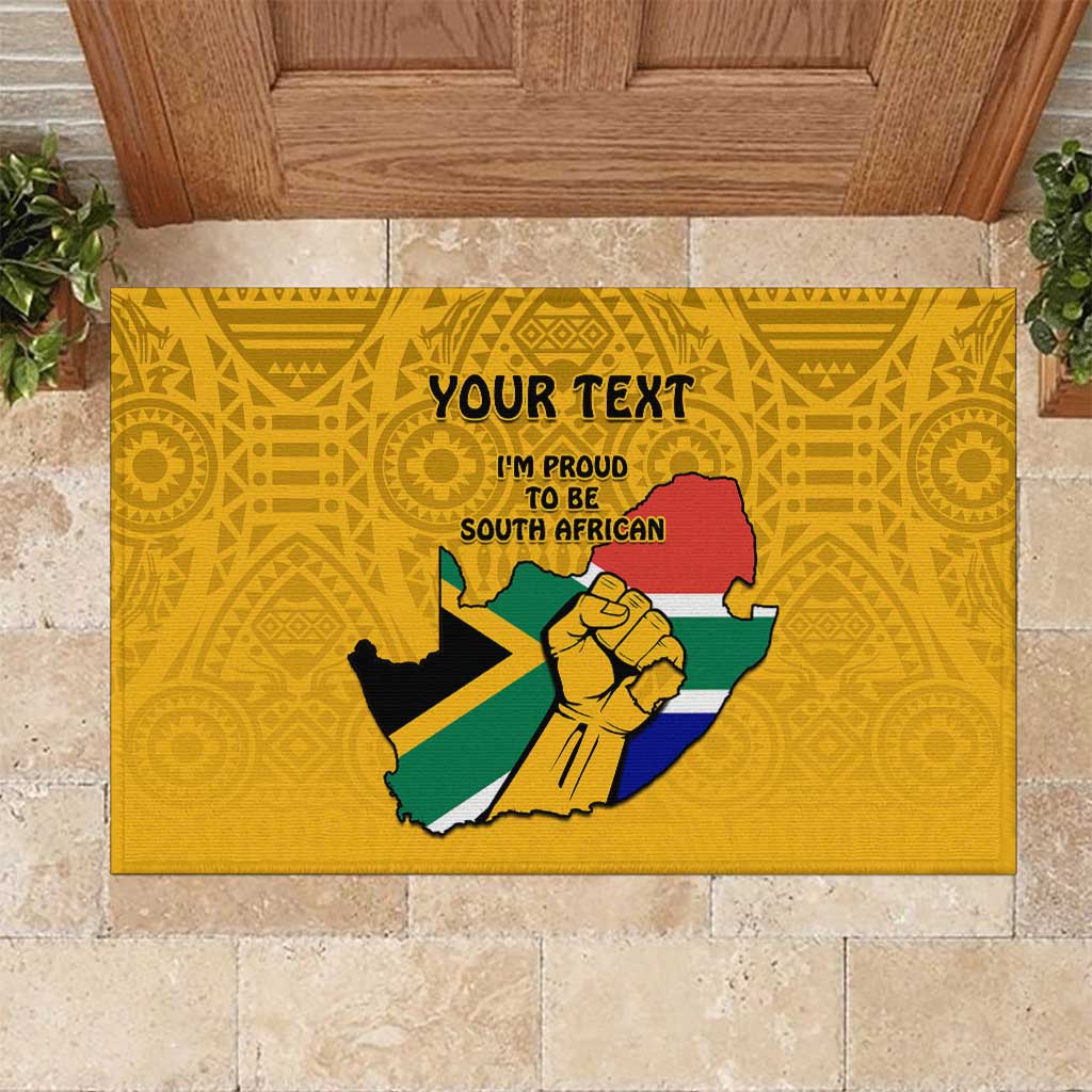 Personalised South Africa Rubber Doormat African Pattern Happy Freedom Day Yellow Version