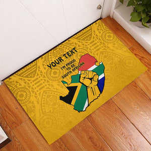 Personalised South Africa Rubber Doormat African Pattern Happy Freedom Day Yellow Version