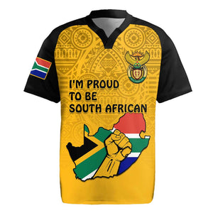 Personalised South Africa Rugby Jersey African Pattern Happy Freedom Day Yellow Version