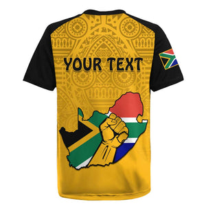 Personalised South Africa Rugby Jersey African Pattern Happy Freedom Day Yellow Version