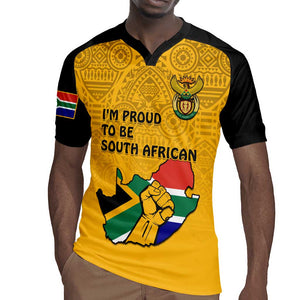 Personalised South Africa Rugby Jersey African Pattern Happy Freedom Day Yellow Version