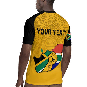 Personalised South Africa Rugby Jersey African Pattern Happy Freedom Day Yellow Version