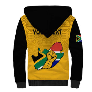 Personalised South Africa Sherpa Hoodie African Pattern Happy Freedom Day Yellow Version