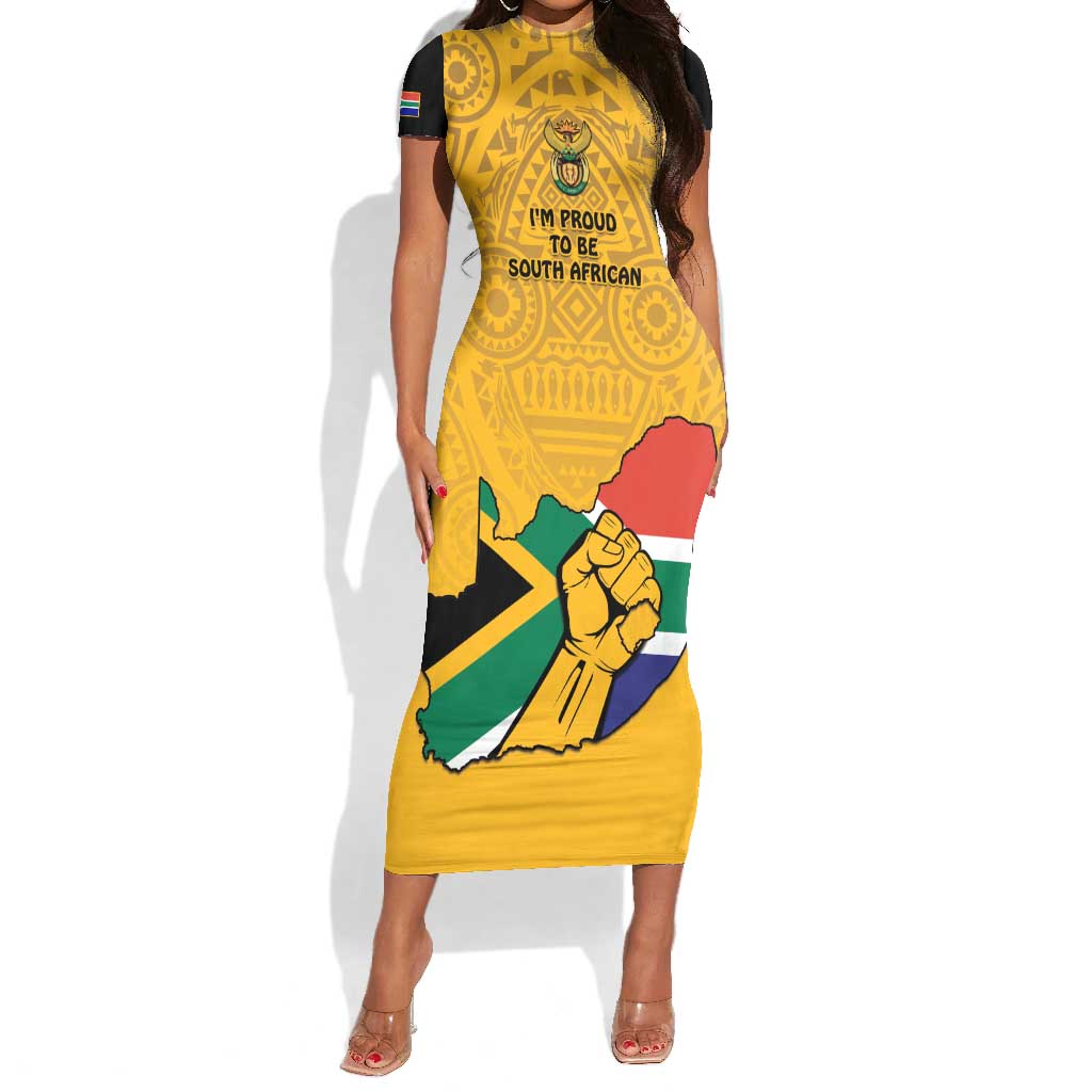 Personalised South Africa Short Sleeve Bodycon Dress African Pattern Happy Freedom Day Yellow Version