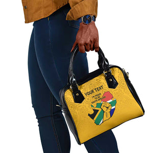 Personalised South Africa Shoulder Handbag African Pattern Happy Freedom Day Yellow Version