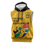 Personalised South Africa Sleeveless Hoodie African Pattern Happy Freedom Day Yellow Version - African Pride
