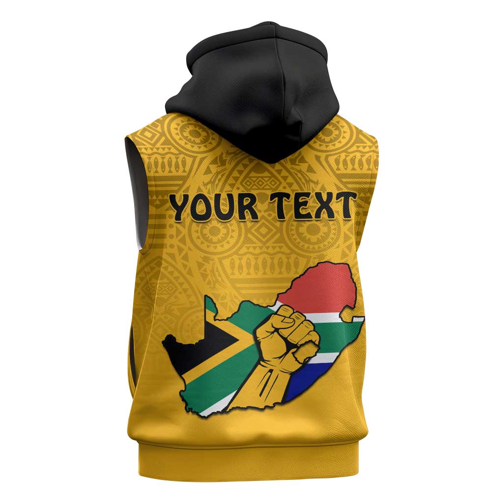 Personalised South Africa Sleeveless Hoodie African Pattern Happy Freedom Day Yellow Version - African Pride