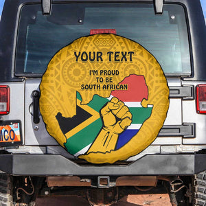 Personalised South Africa Spare Tire Cover African Pattern Happy Freedom Day Yellow Version