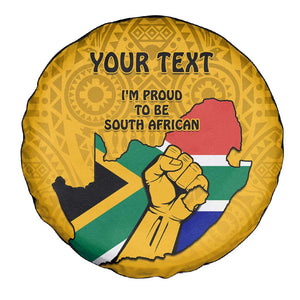 Personalised South Africa Spare Tire Cover African Pattern Happy Freedom Day Yellow Version