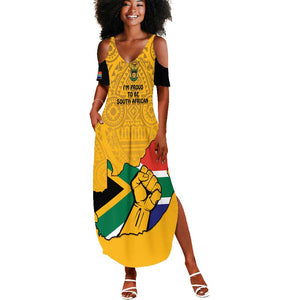 Personalised South Africa Summer Maxi Dress African Pattern Happy Freedom Day Yellow Version