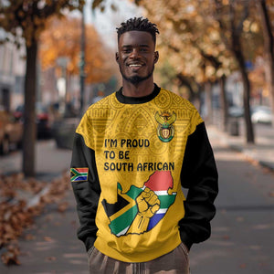 Personalised South Africa Sweatshirt African Pattern Happy Freedom Day Yellow Version