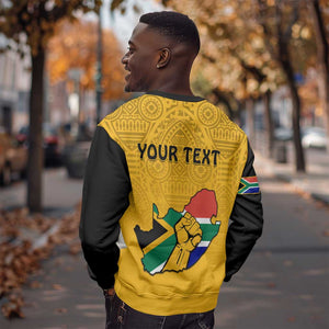 Personalised South Africa Sweatshirt African Pattern Happy Freedom Day Yellow Version