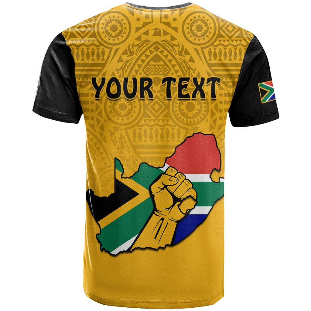 Personalised South Africa T shirt African Pattern Happy Freedom Day Yellow Version