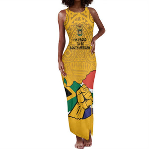 Personalised South Africa Tank Maxi Dress African Pattern Happy Freedom Day Yellow Version