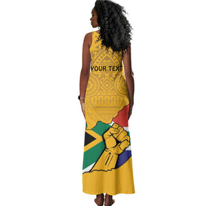 Personalised South Africa Tank Maxi Dress African Pattern Happy Freedom Day Yellow Version