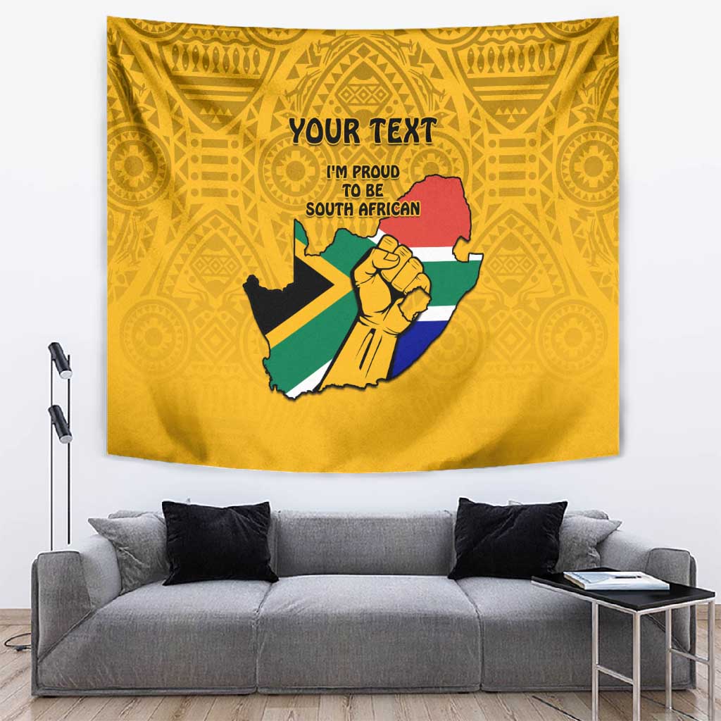 Personalised South Africa Tapestry African Pattern Happy Freedom Day Yellow Version