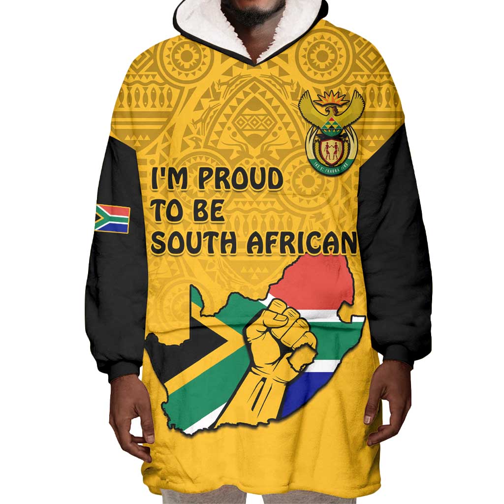 Personalised South Africa Wearable Blanket Hoodie African Pattern Happy Freedom Day Yellow Version