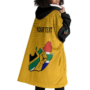 Personalised South Africa Wearable Blanket Hoodie African Pattern Happy Freedom Day Yellow Version