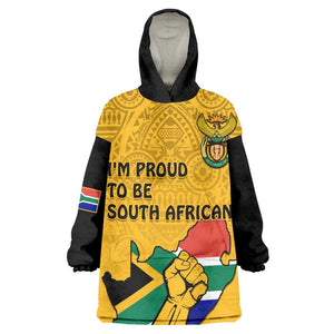 Personalised South Africa Wearable Blanket Hoodie African Pattern Happy Freedom Day Yellow Version