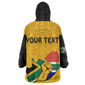 Personalised South Africa Wearable Blanket Hoodie African Pattern Happy Freedom Day Yellow Version