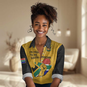 Personalised South Africa Women Casual Shirt African Pattern Happy Freedom Day Yellow Version