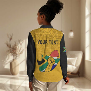 Personalised South Africa Women Casual Shirt African Pattern Happy Freedom Day Yellow Version