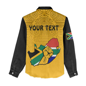 Personalised South Africa Women Casual Shirt African Pattern Happy Freedom Day Yellow Version