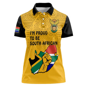 Personalised South Africa Women Polo Shirt African Pattern Happy Freedom Day Yellow Version