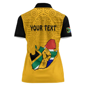 Personalised South Africa Women Polo Shirt African Pattern Happy Freedom Day Yellow Version