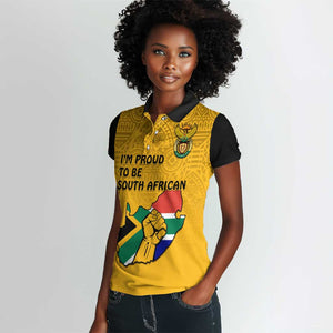 Personalised South Africa Women Polo Shirt African Pattern Happy Freedom Day Yellow Version