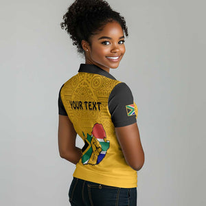 Personalised South Africa Women Polo Shirt African Pattern Happy Freedom Day Yellow Version