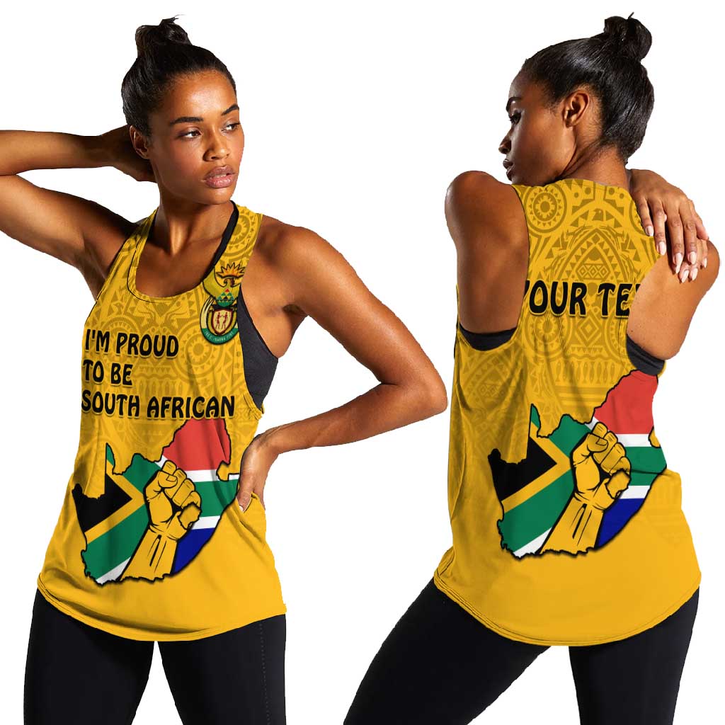 Personalised South Africa Women Racerback Tank African Pattern Happy Freedom Day Yellow Version